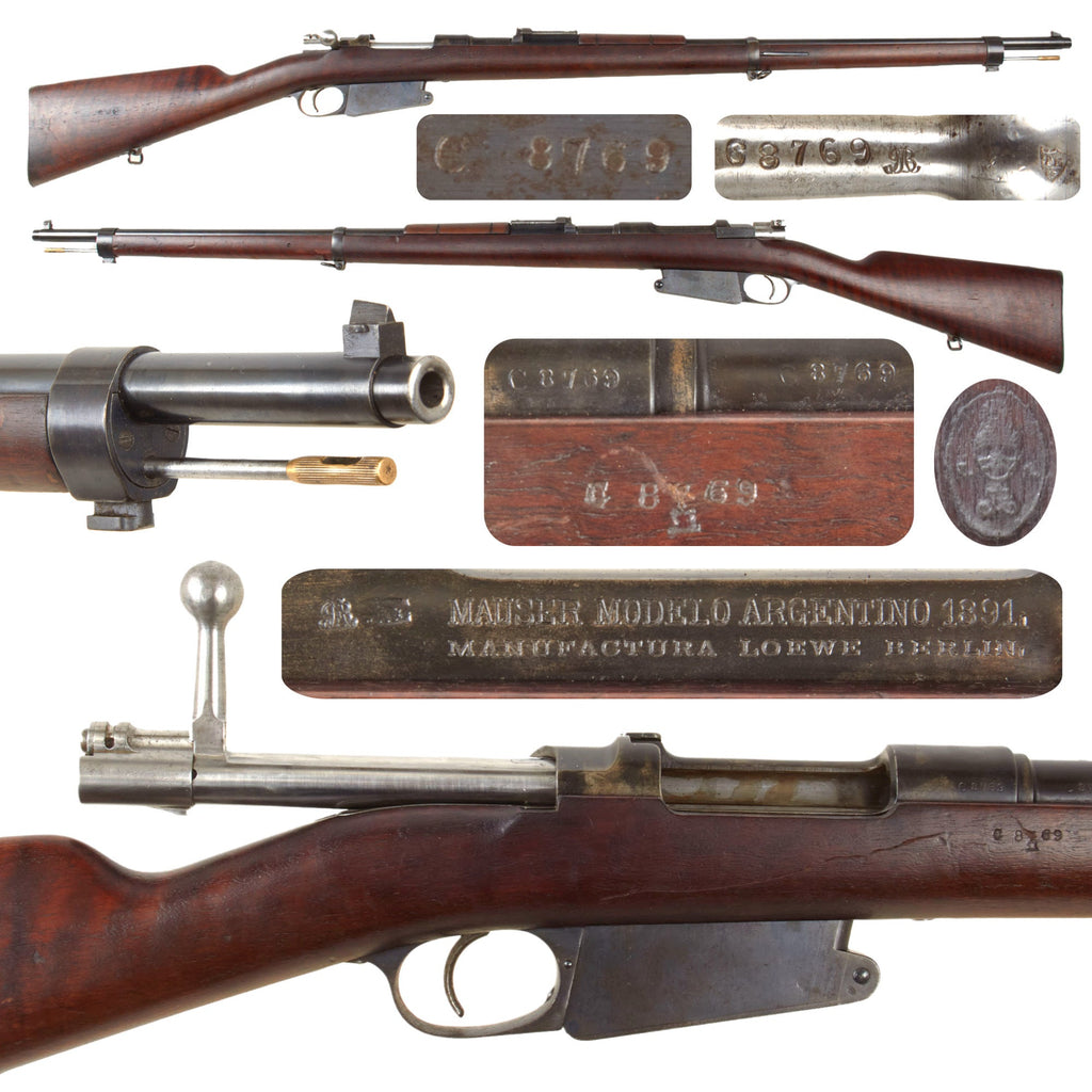 Original German M1891 Argentine Mauser Rifle by Ludwig Loewe Made in 1893 with Flame Figured Stock - Matching Serial C 8769 Original Items