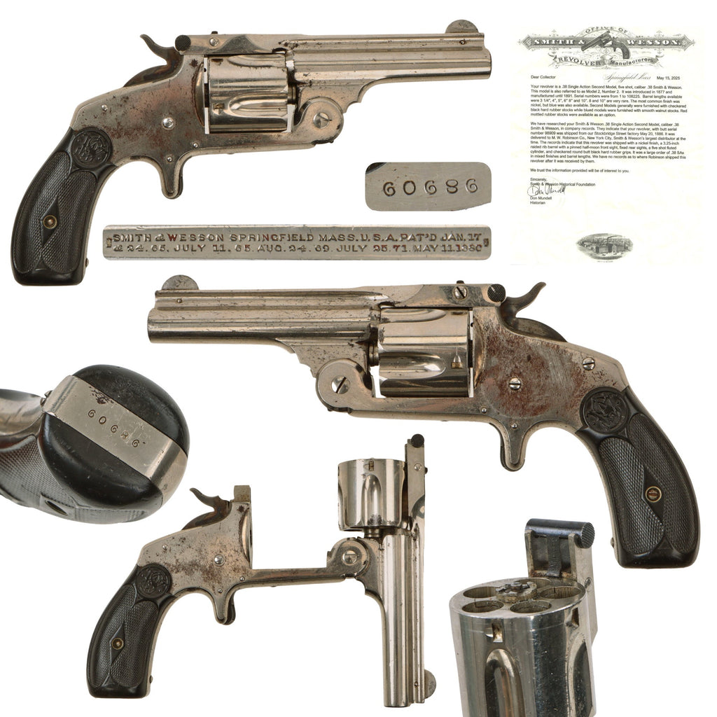 Original U.S. Smith & Wesson Nickel Plated 2nd Model No.2 Single Action .38cal Revolver Made in 1886 with Factory Letter - Matching Serial 98909 Original Items
