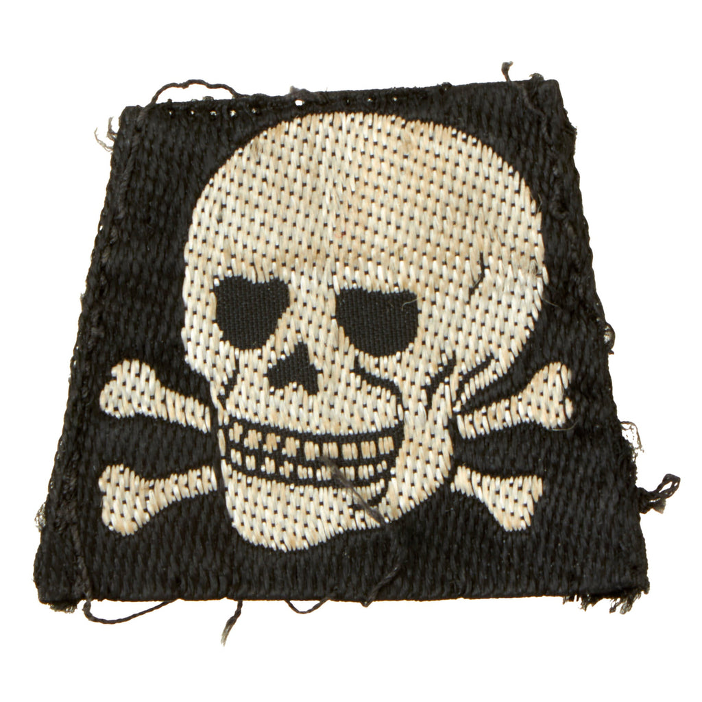 Original German WWII SS Bevo Style Embroidered Totenkopf Skull Insignia - Removed from Cap Original Items