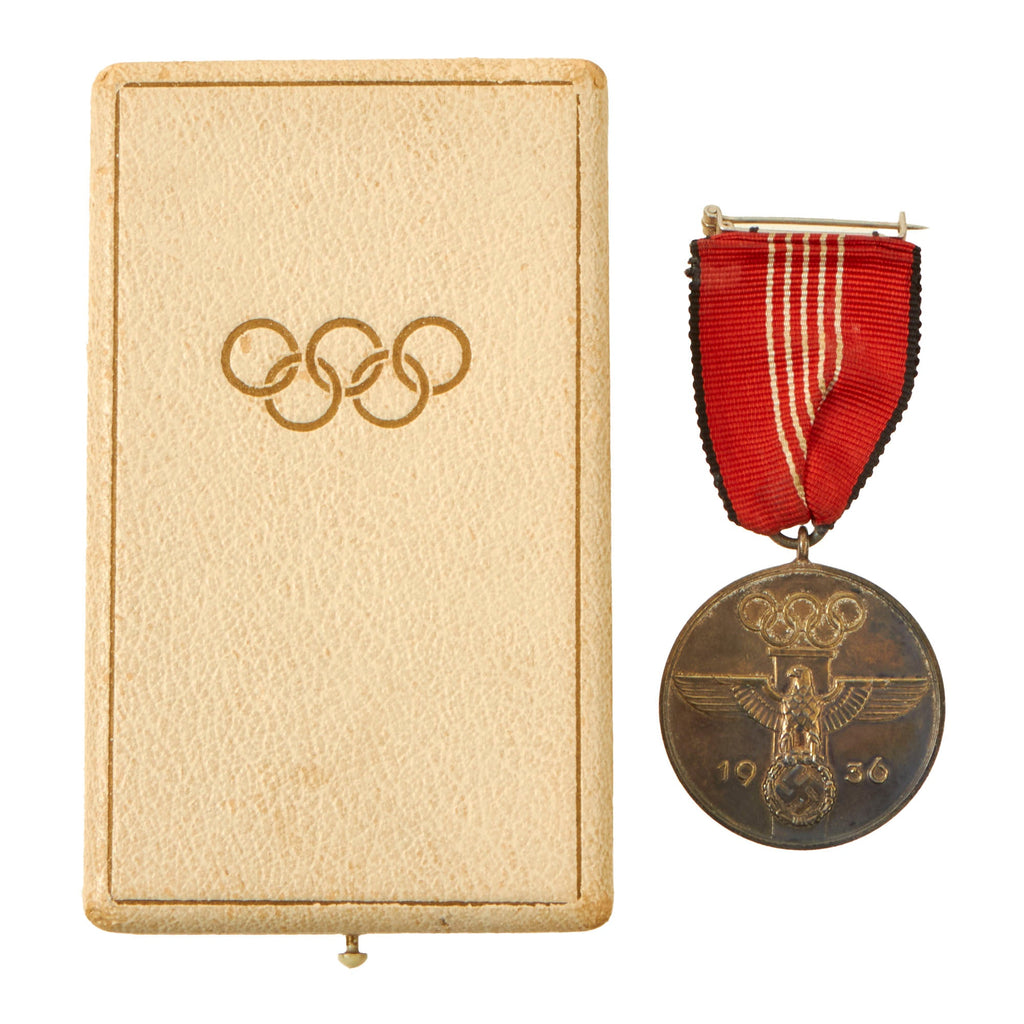 Original German WWII 1936 Berlin Summer Olympic Games Medal with Ribbon in Presentation Case Original Items