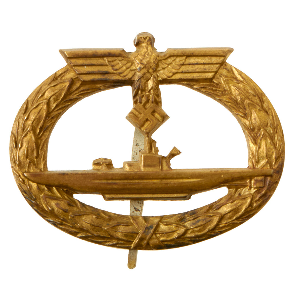 Original Rare German WWII Named Early Fire Gilded Tombac Kriegsmarine U-Boat War Badge by C.E. Juncker - U-Boot-Kriegsabzeichen Original Items