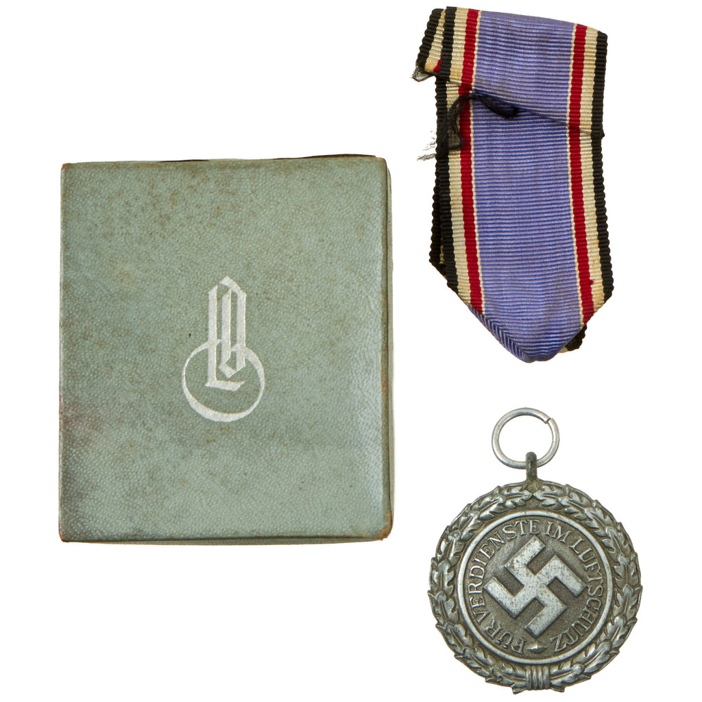 Original German WWII RLB Luftschutz Air Defense Honor Medal 2nd Grade with Ribbon in LDO Box Original Items