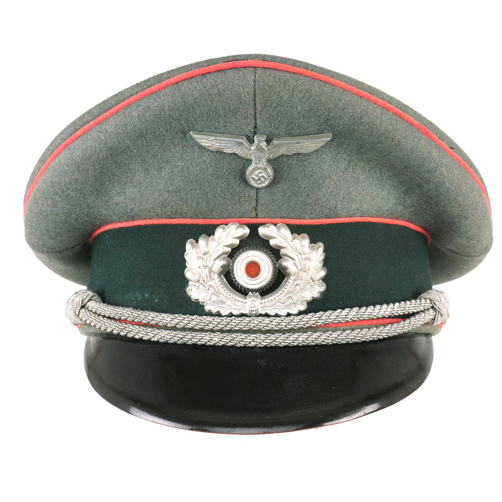 Original German WWII Heer Panzer Armored Corps Officers Schirmmütze Visor Crush Cap with Metal Insignia Original Items