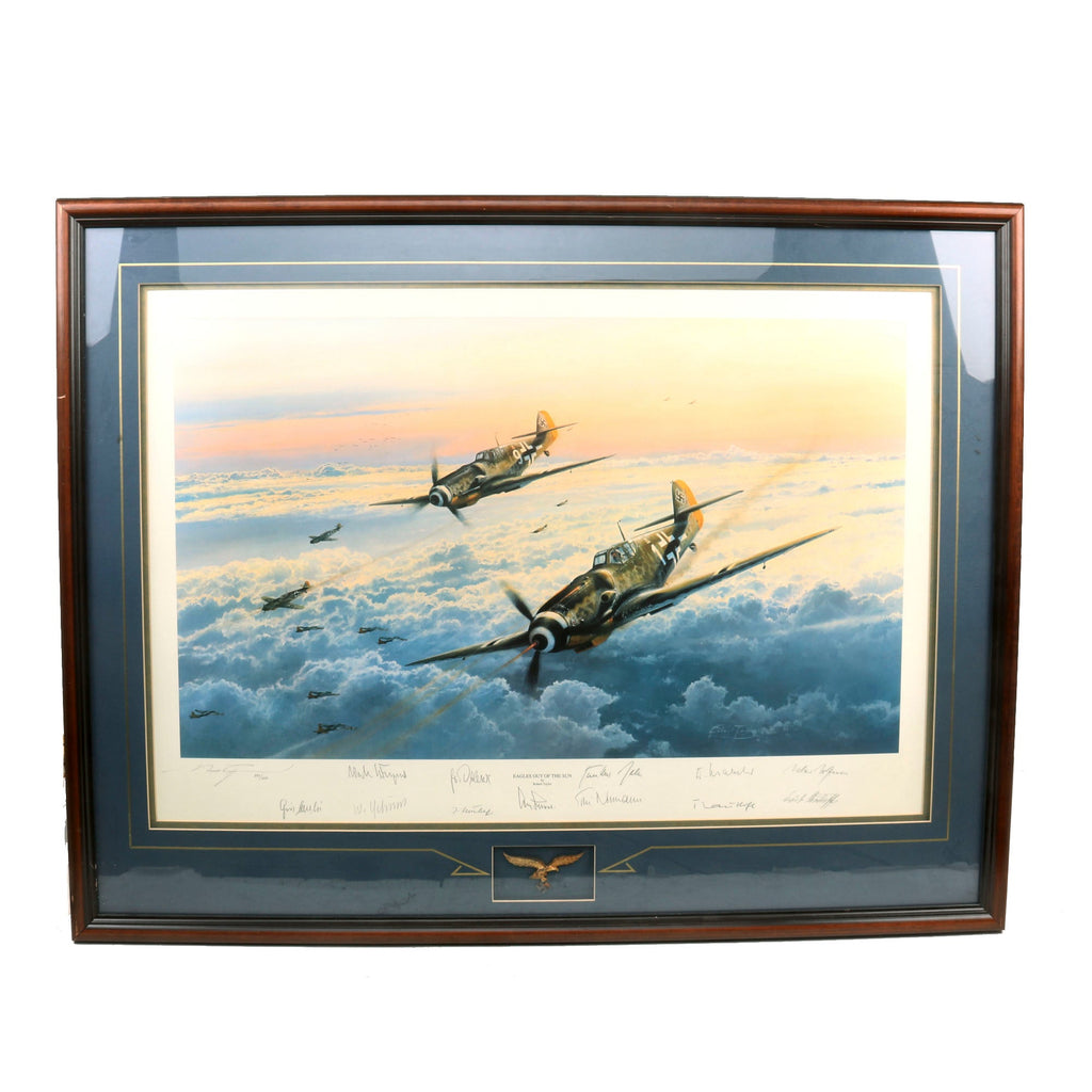 Original Signed Limited Edition Print: Framed “Eagles Out of the Sun” by Robert Taylor with Twelve Signatures of WWII Luftwaffe Fighter Aces Totaling 1771 Air Victories - 30 x 38½” - 898/1250 Original Items