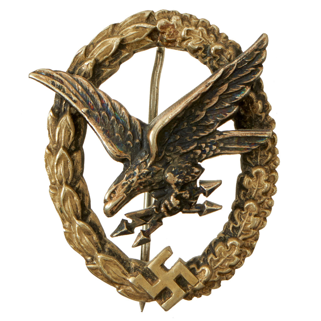 Original German WWII Early Tombak Luftwaffe Radio Operator & Air Gunner Badge by C.E. Juncker of Berlin Original Items