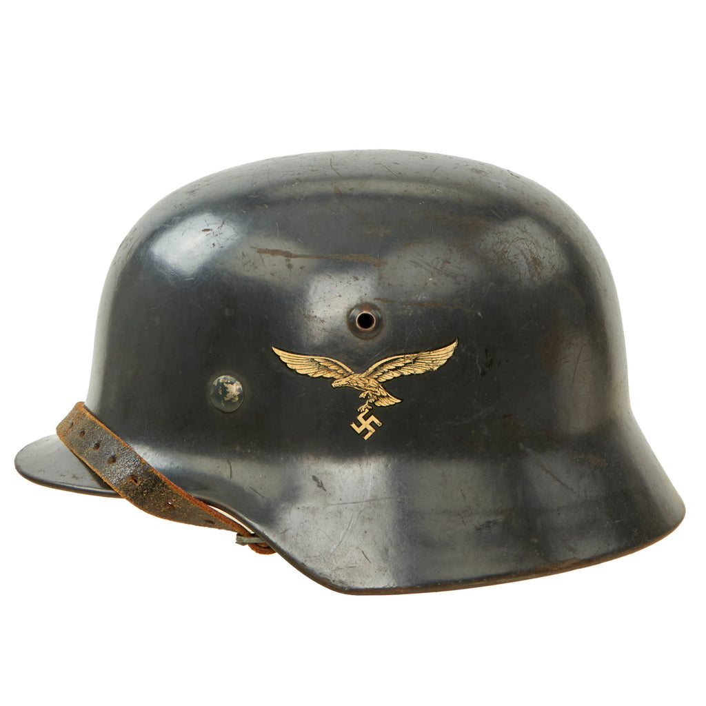 Original German WWII Luftwaffe M35 Double Decal Steel Helmet with 1939 Dated 59cm Liner & Chinstrap - marked ET66 Original Items