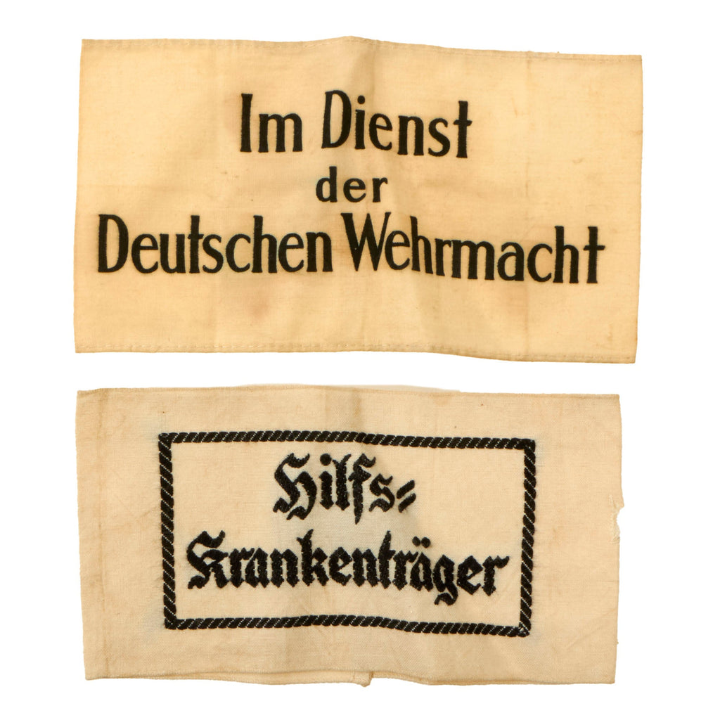 Original German WWII Armband Lot - (1) Wehrmacht Non-German Civilian Service Armband and (1) Stretcher Bearer Armband - 2 Items Original Items