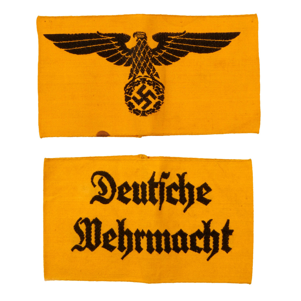 Original Set of Two German WWII Embroidered Armbands: State Service by W.J. Redner & Deutsche Wehrmacht Original Items