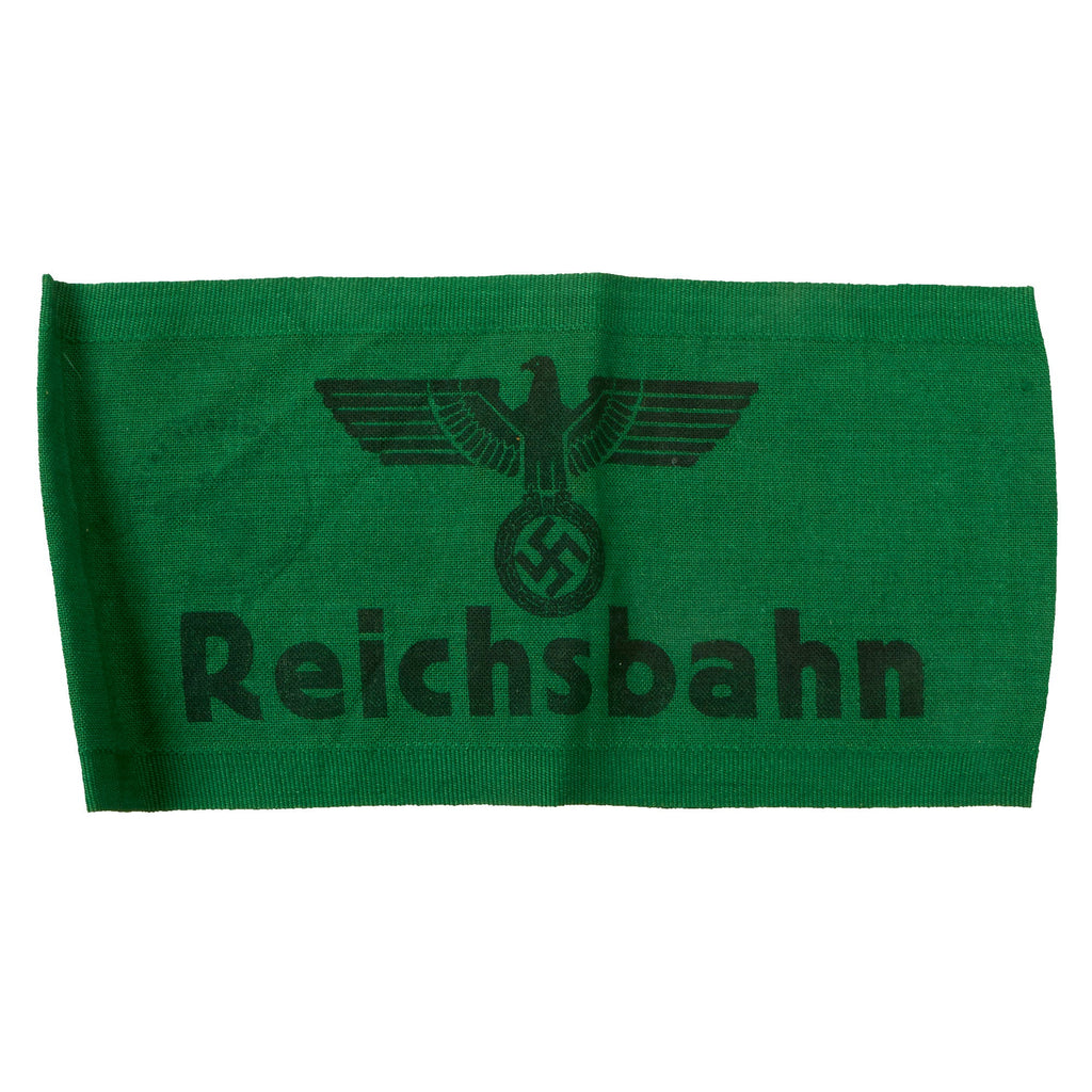 Original German WWII Printed Green Reichsbahn National Railway Armband with Faded Depot Stamp Original Items