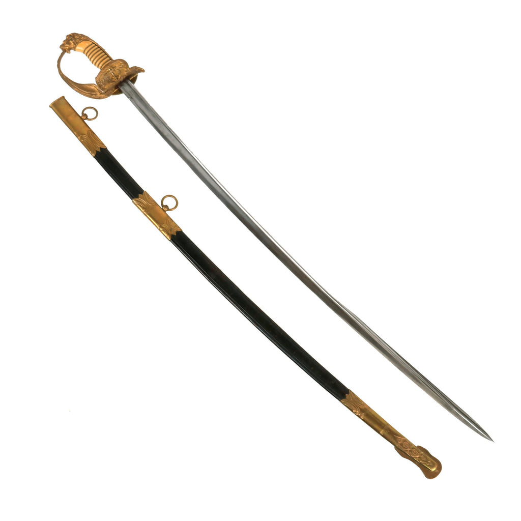 Original Rare German Weimar Period Reichsmarine Naval Officer's Lion Head Dress Sword with Brass Fit Leather Scabbard Original Items