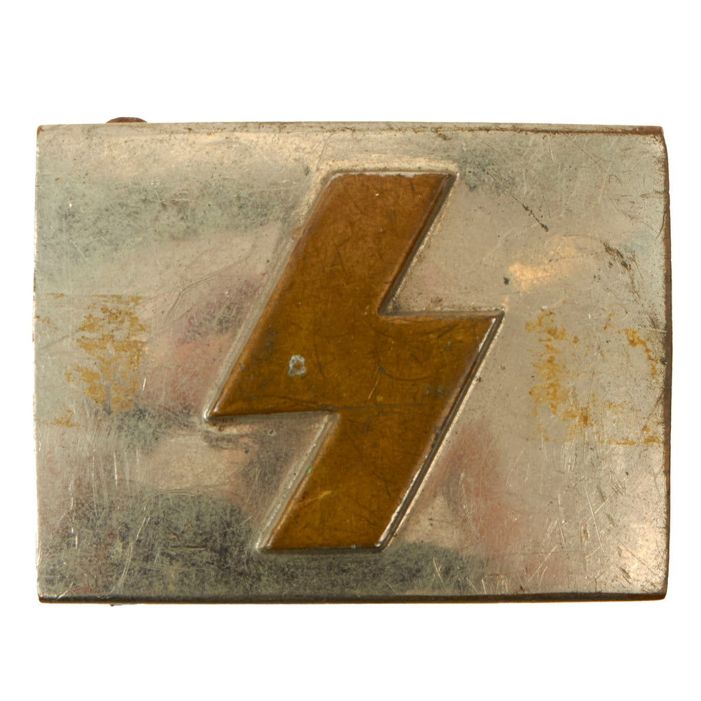 Original German WWII Early HJ Deutsches Jungvolk DJ Single Rune Plated Brass Buckle by Overhoff & Cie - RZM M4/27 Original Items