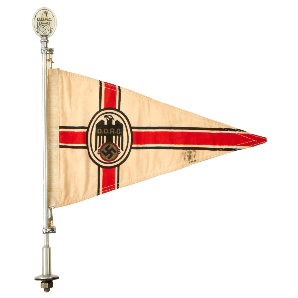 Original German WWII D.D.A.C. Automobile Club Vehicle Staff Car Pennant Flag with Flag Pole and Finial Original Items