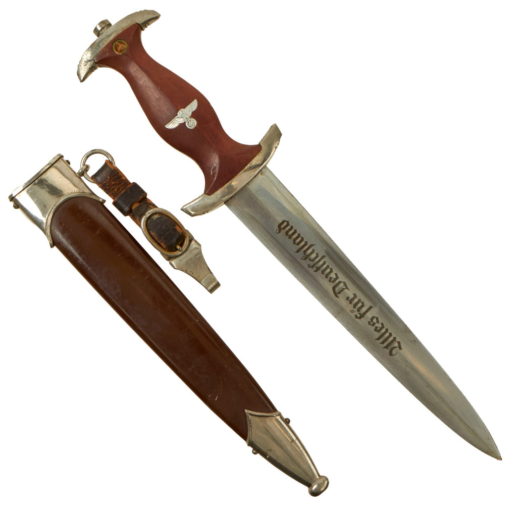 Original German WWII SA Dagger by Rare Maker Robert Müller & Sohn with Scabbard and Hanger - RZM M7/32 Original Items