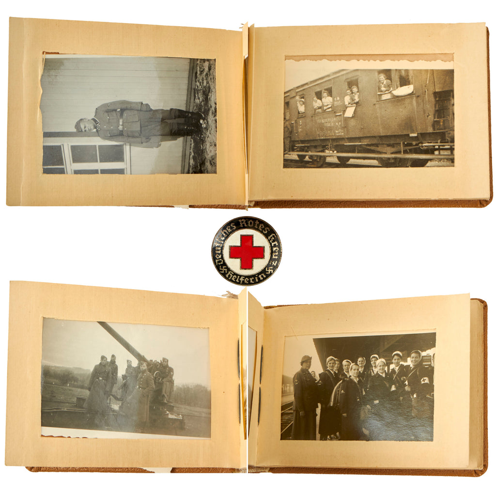 Original German WWII Early Red Cross DRK Photo Album with Helper Pin Attached - 47 Photos Total Original Items
