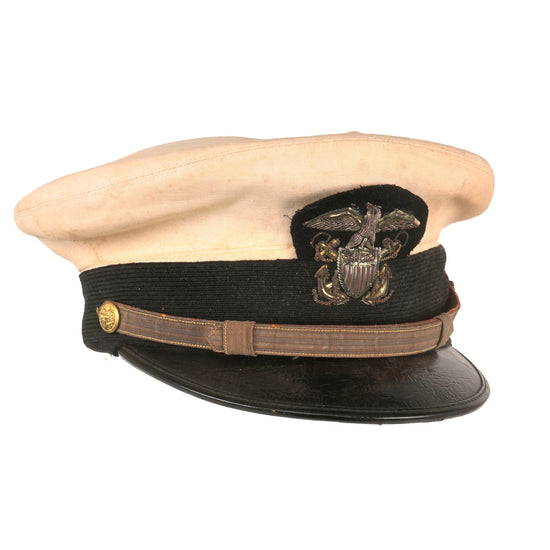 Original U.S. Early WWII Named Navy Officer White Combination Visor Cap - Size 7⅛ Original Items