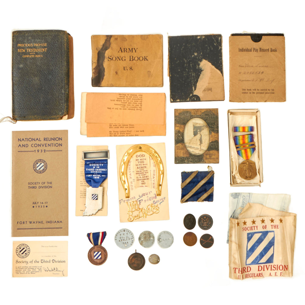 Original U.S. WWI 3rd Division Medal, Dog Tag, & Ephemera Grouping - 4th Infantry Regiment - George E. Burkholder Original Items