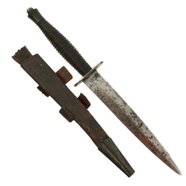 Original British WWII 3rd Pattern Fairbairn Sykes Fighting Knife with Post-War Wooden Handle & Scabbard
