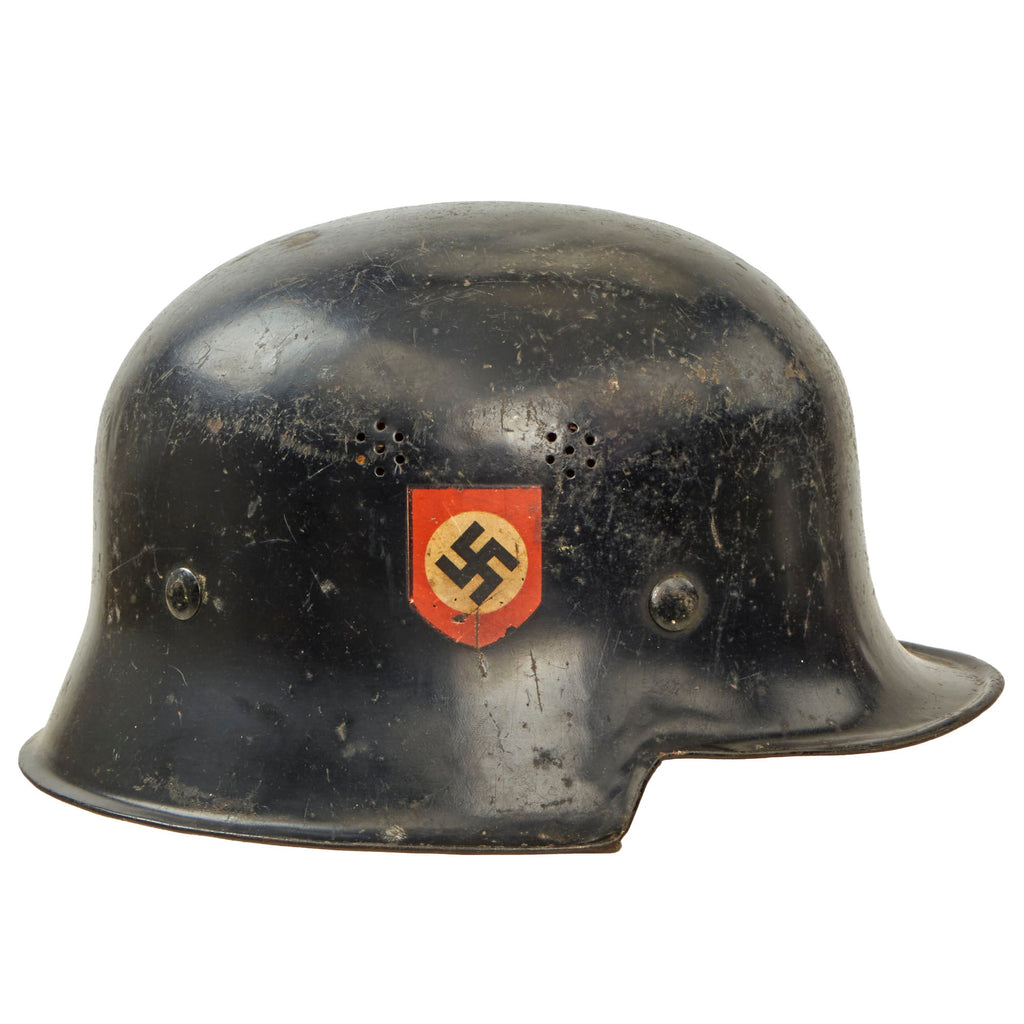 DRAFT - Original German WWII M34 Square Dip NSDAP Double Decal Civic Police Steel Helmet with Liner & Chinstrap - Ordnungspolizei (Copy) Original Items