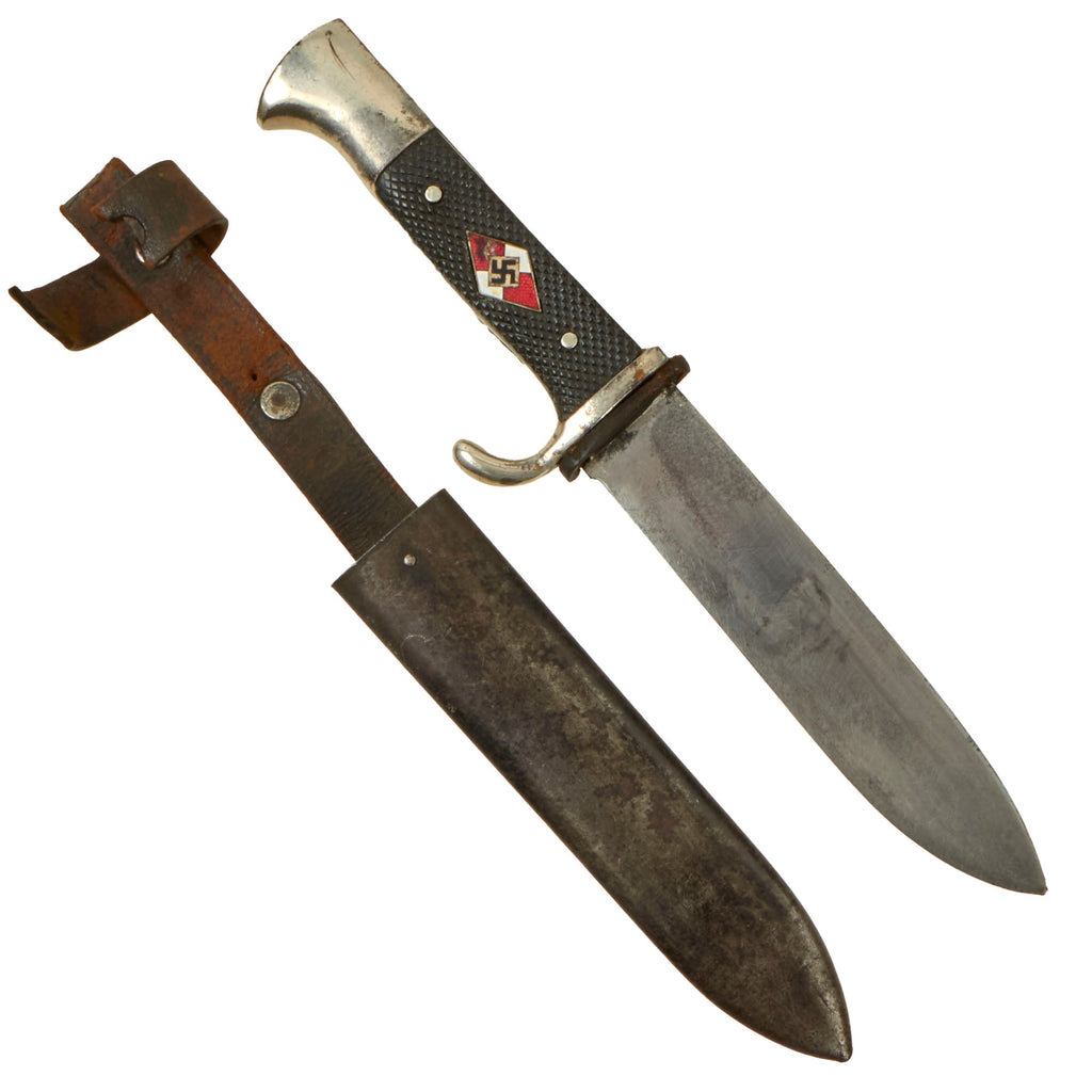 Original German WWII Personalized Early Motto-Marked HJ Knife by Rare Maker Hugo Köller of Solingen with Scabbard Original Items