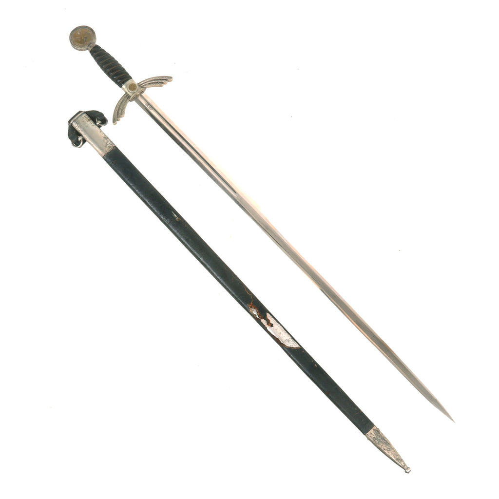 Original German WWII Early Luftwaffe Officer Sword by Paul Weyersberg with Waffen Mark 5 and Leather Covered Scabbard Original Items