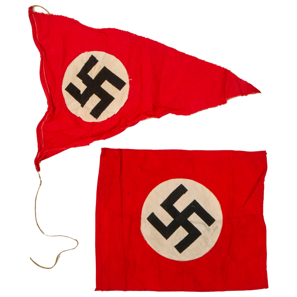 Original German WWII NSDAP National Socialist 14" x 20" Pennant and Small 11" x 14" Flag Set Original Items