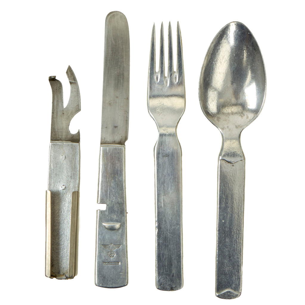 Original German WWII Mess Kit Utensil Set - Mixed Set of Steel & Aluminum - Dated 1943 Original Items