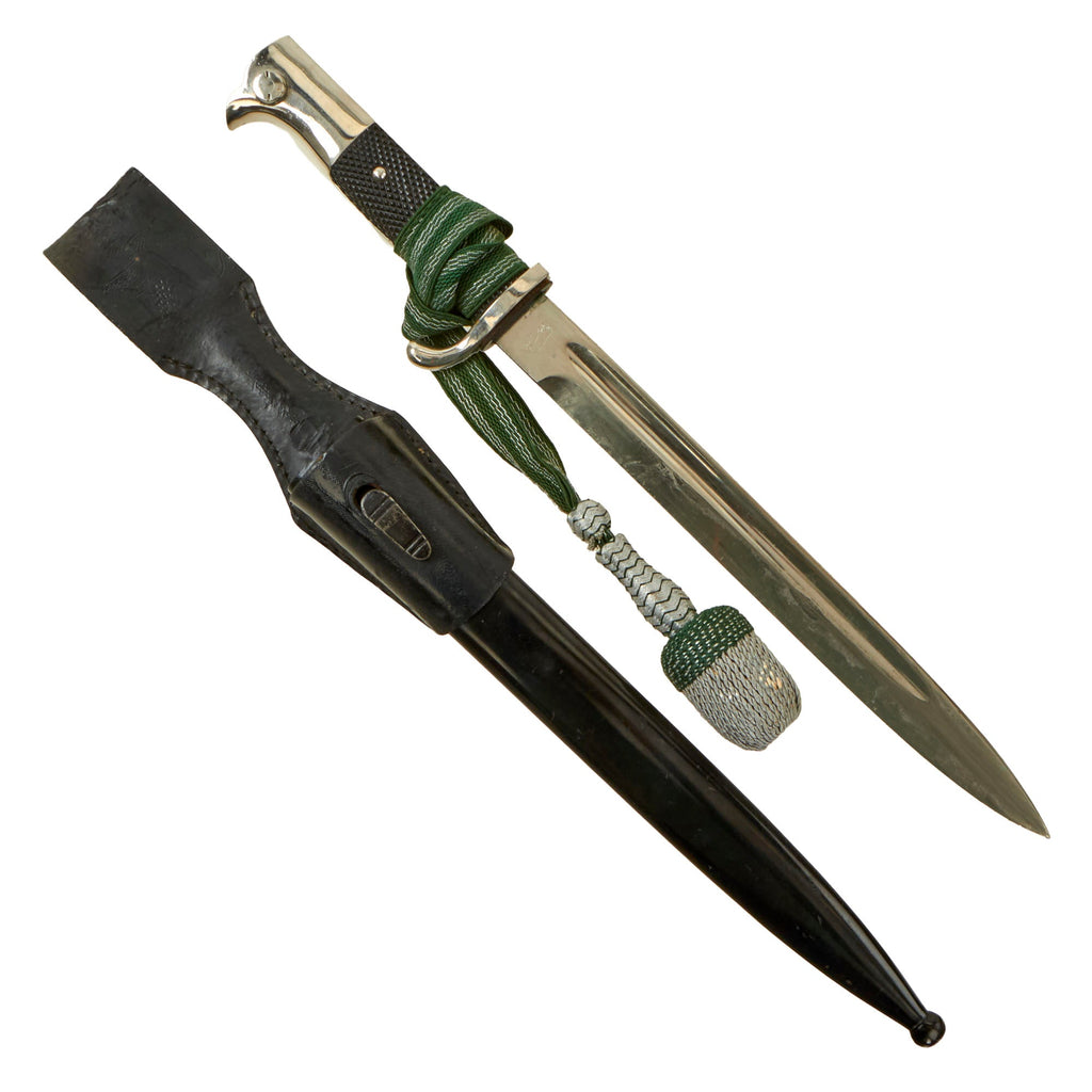 Original German WWII Heer Long 98k Dress Bayonet by Tiger Lauterjung & Co. with NCO Troddel, Scabbard & Frog Original Items