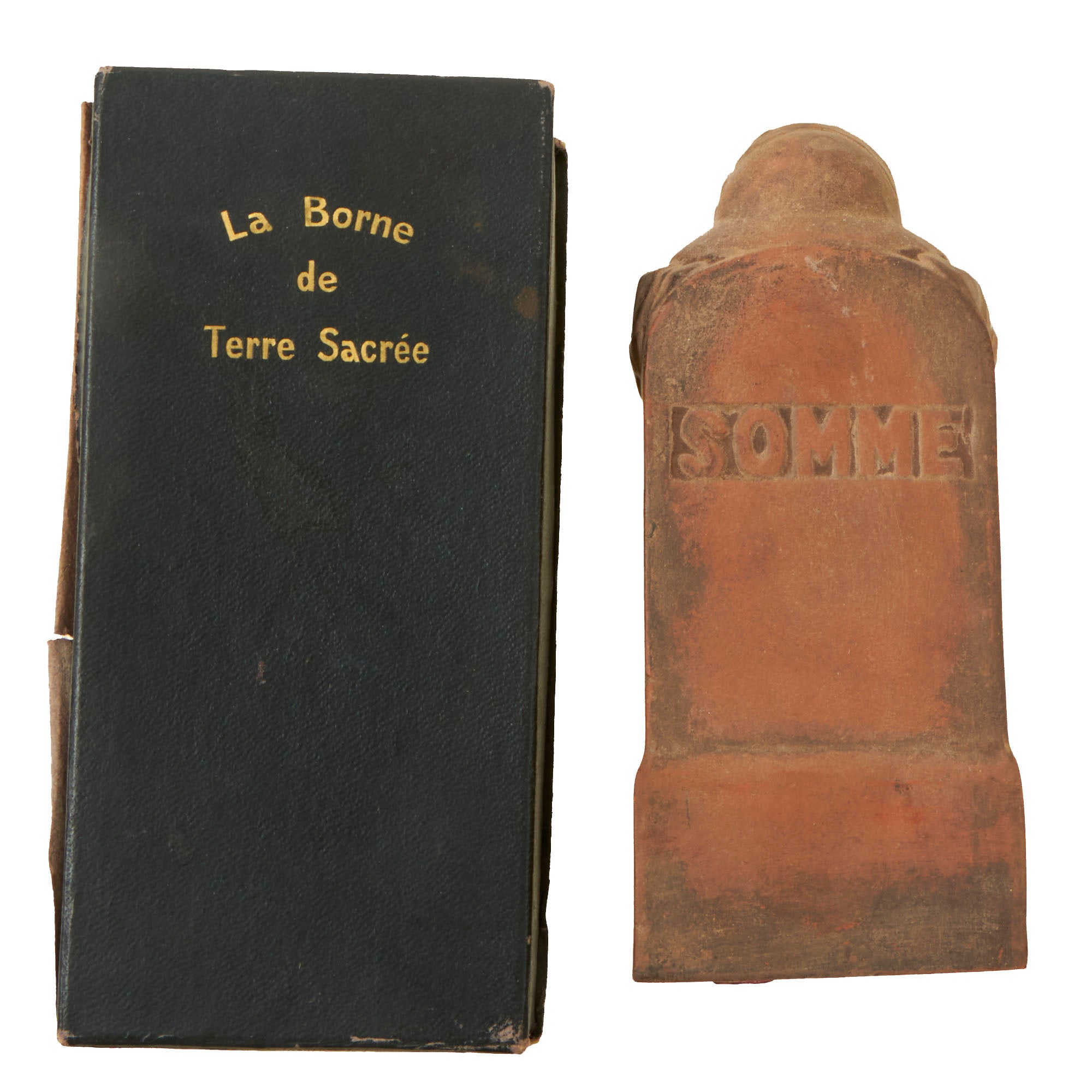 Original French WWI Clay Sacred Earth Marker with Dirt from Somme