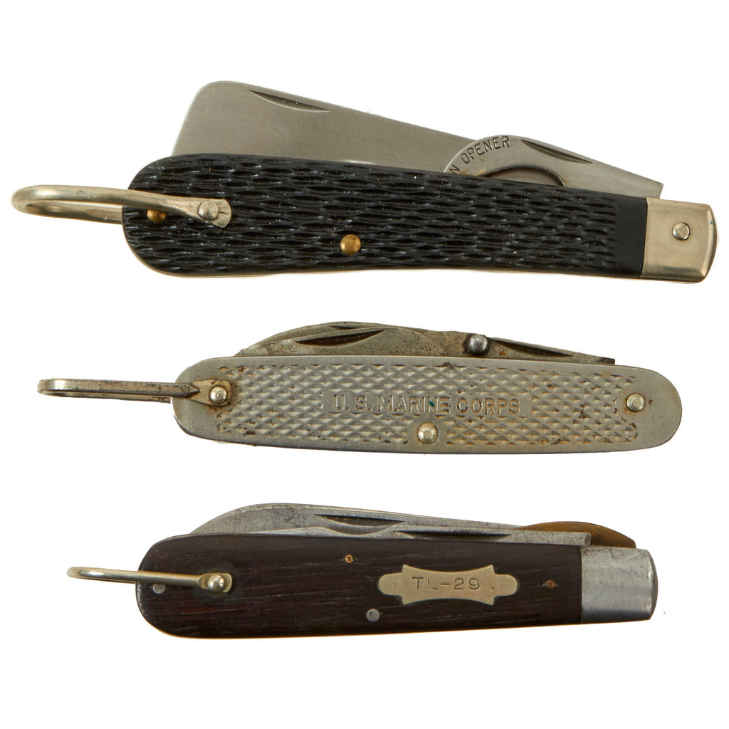 Original U.S. WWII Lot of Three Pocket Knives - Coast Guard Knife - Camillus - Marine Corps Original Items