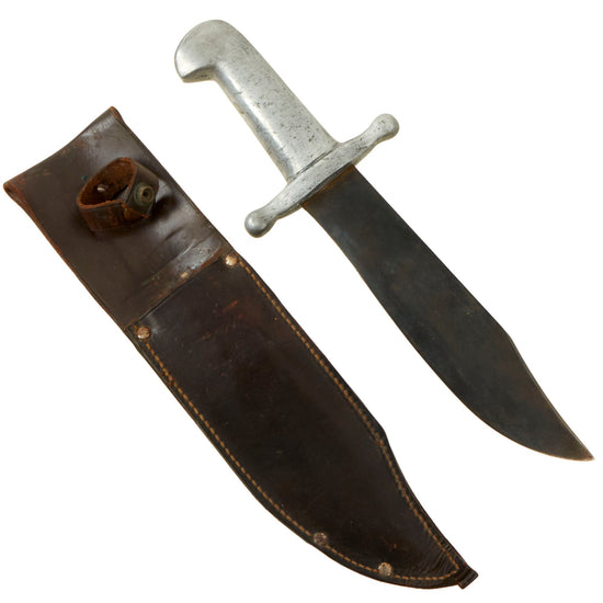 Original U.S. WWII Rare 1st Battalion, 21st Marines New Zealand Lawn Mower Shop Made V42 Style Fighting Knife With Leather Sheath Original Items