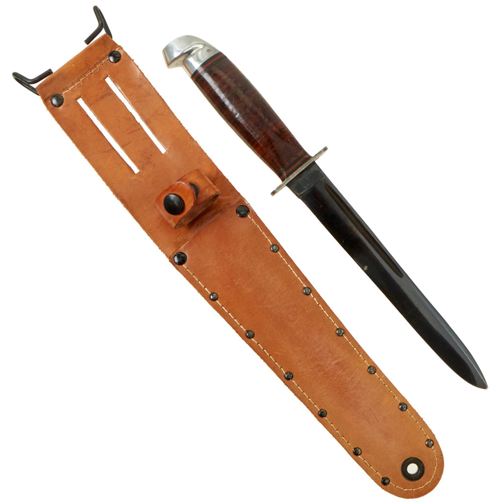 Original U.S. WWII Western L77 Single Edged Combat Stiletto with Original Scabbard Original Items