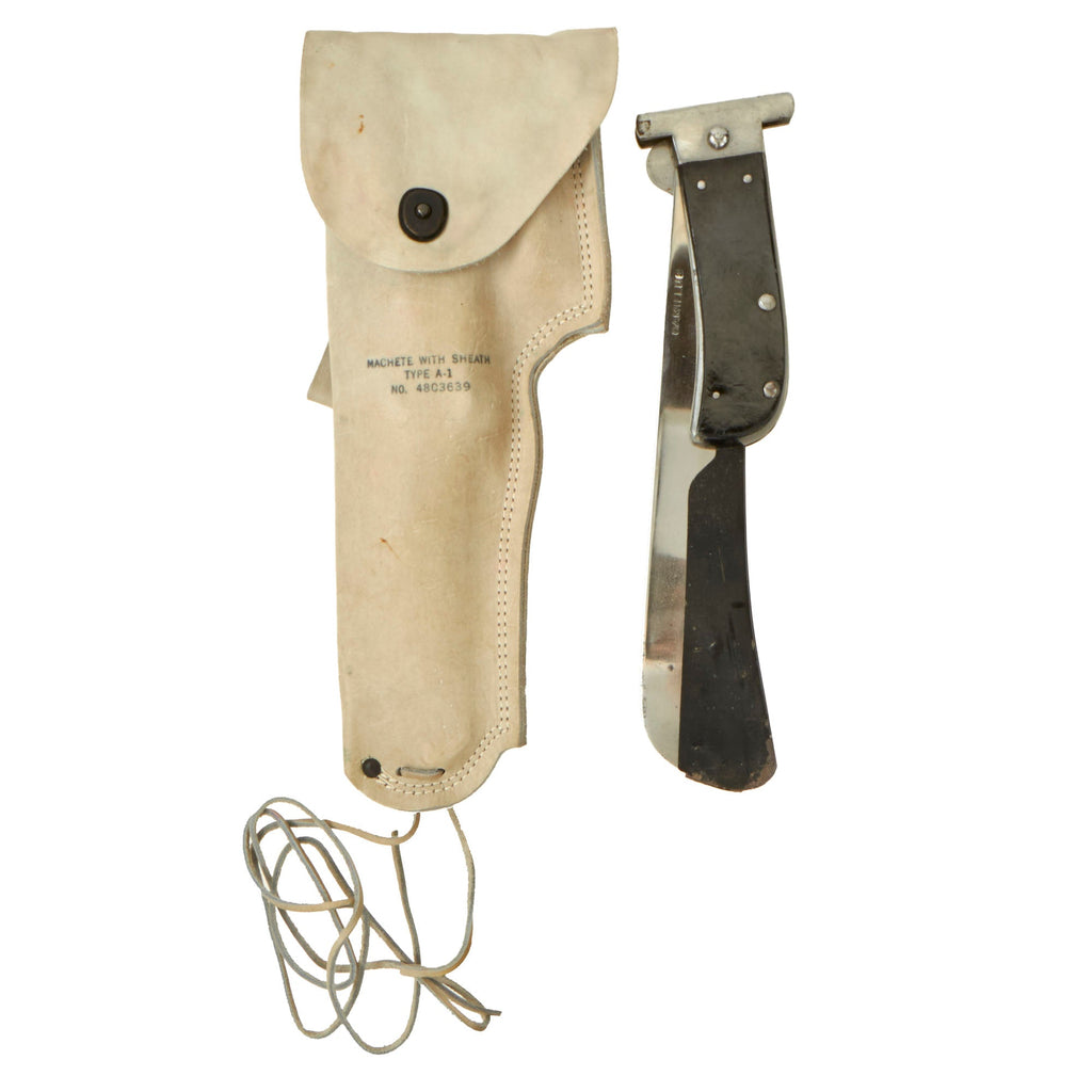 Original U.S. WWII Unissued USAAF Camillus Airmen's Folding Survival Machete with Blade Guard, Scabbard & Whetstone Original Items