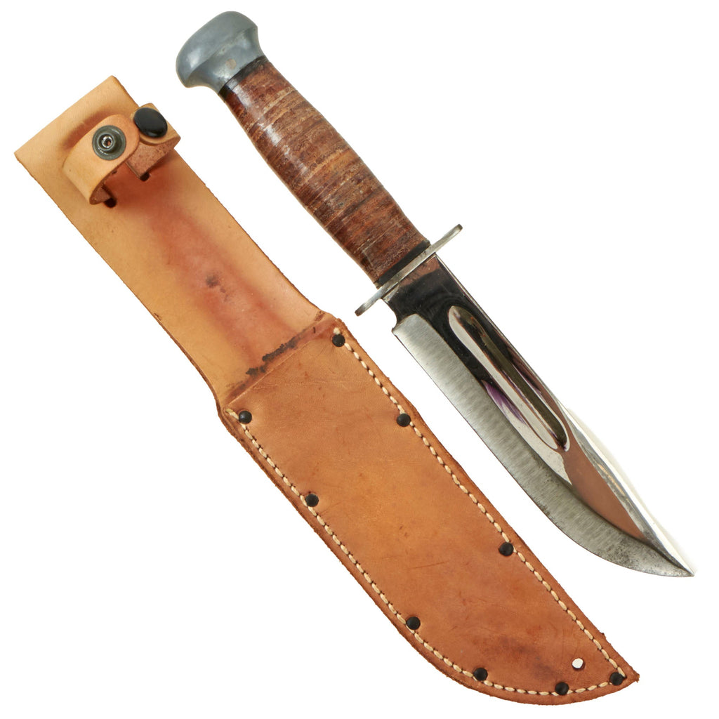 Original U.S. WWII RH PAL 36 MkII-Style Fighting Knife with Leather Belt Scabbard Original Items