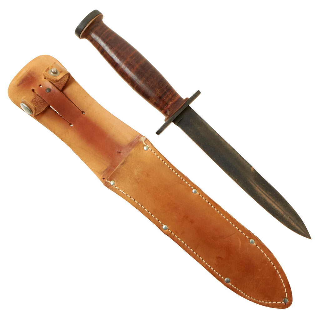 Original U.S. WWII Era Rare Straight-Guard Marked “Smooth Handle” M3 Fighting Knife by CASE With Leather Handle and Leather Scabbard - Excellent Condition Original Items
