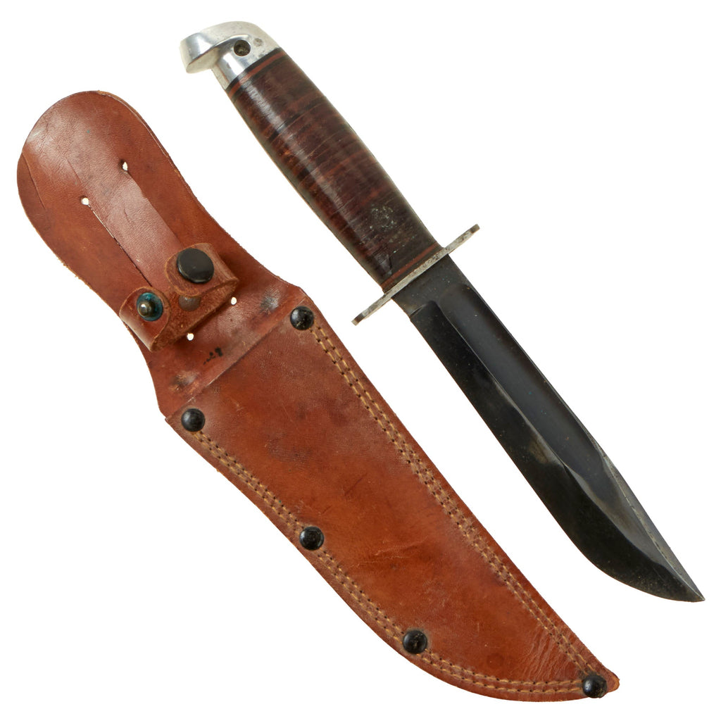 Original U.S. WWII Western G-46-6 "Shark" Fighting Knife with Correct Leather Scabbard Original Items