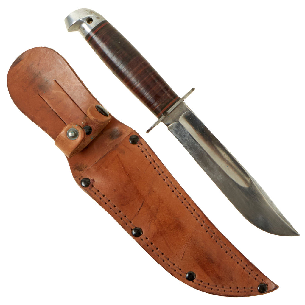 Original U.S. WWII Western G-46-6 "Shark" Fighting Knife with Correct Leather Scabbard Original Items