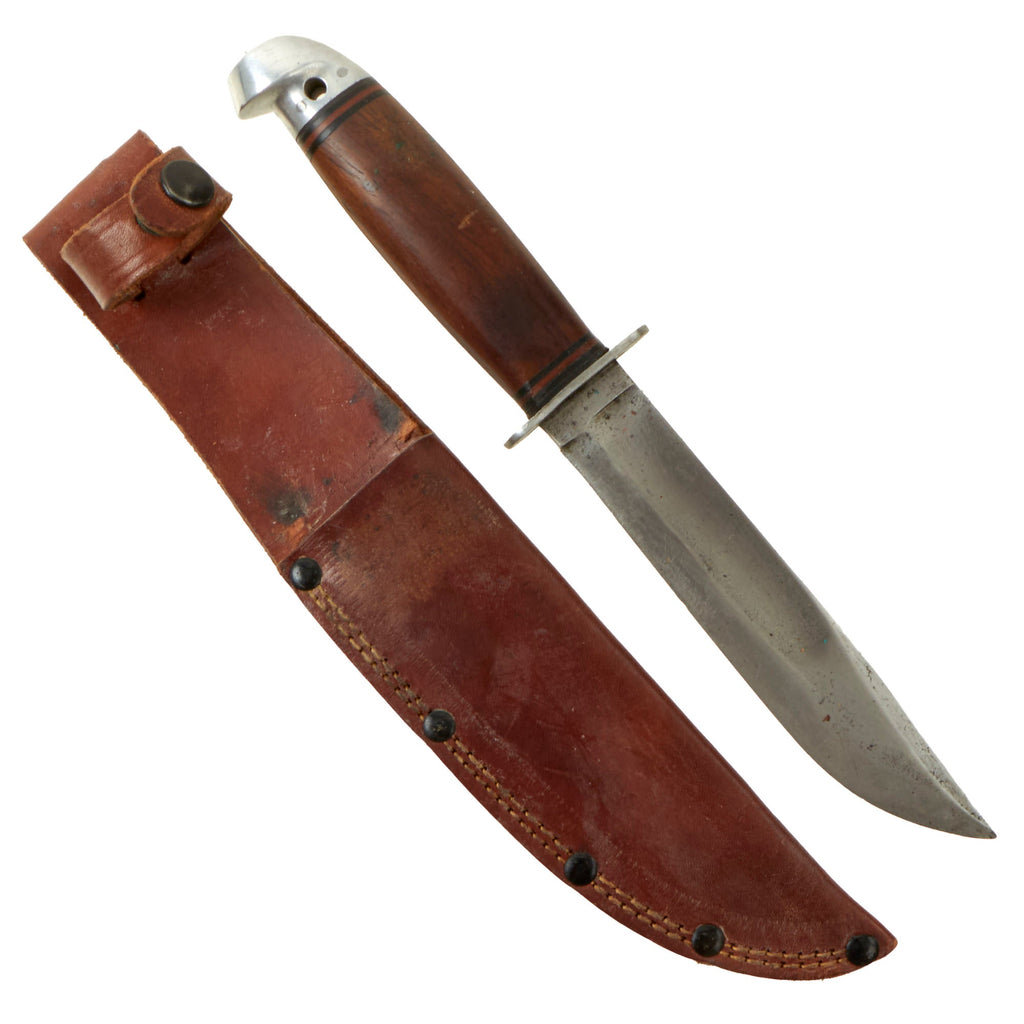 Original U.S. WWII Western G-46-6 "Shark" Fighting Knife with Rare One-Piece “Fold Over” Leather Scabbard Original Items
