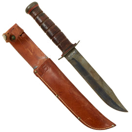 Original U.S. WWII US NAVY PAL RH 37 Fighting Knife with USN Marked “Fold-Over” Leather Sheath