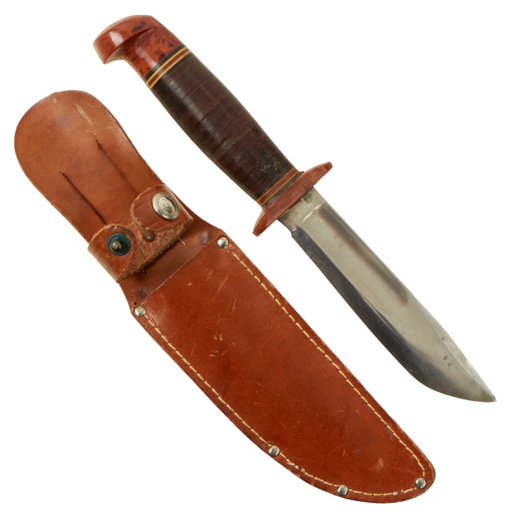 Original U.S. WWII Western G-46-5 "Baby Shark" Fighting Knife with Leather Scabbard Original Items