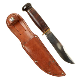 Original U.S. WWII Expert Knife With Named Leather Belt Sheath by Marble Arms of Gladstone, Michigan