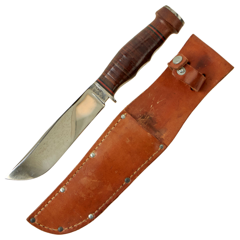 Original U.S. WWII Era Navy Mark I Ka-Bar Style Marble Shark Fighting Knife with Leather Scabbard Original Items