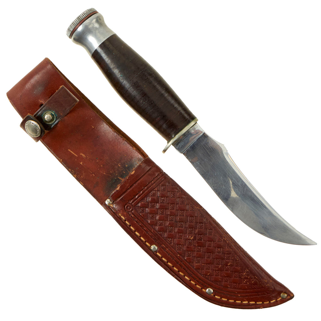 Original U.S. WWII Hollow Handle W.R. Case & Sons Survival Knife With Compass Pommel Cap and Leather Sheath - Rare Trailing Point Blade Original Items