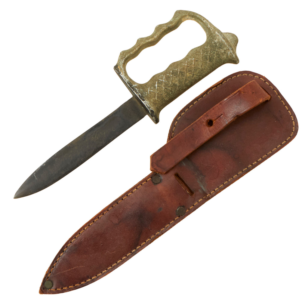Original Australian WWII New Zealand Unmarked Commando Fighting Knuckle Knife With Original Sheath Original Items