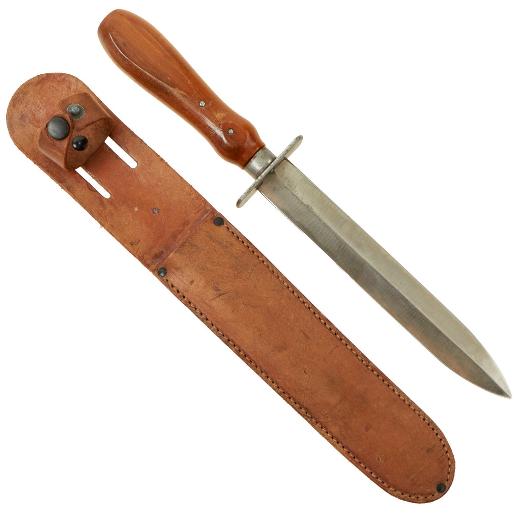 Original U.S. WWII Ben Rocklin "Sticker" Fighting Knife with Leather Belt Scabbard Original Items