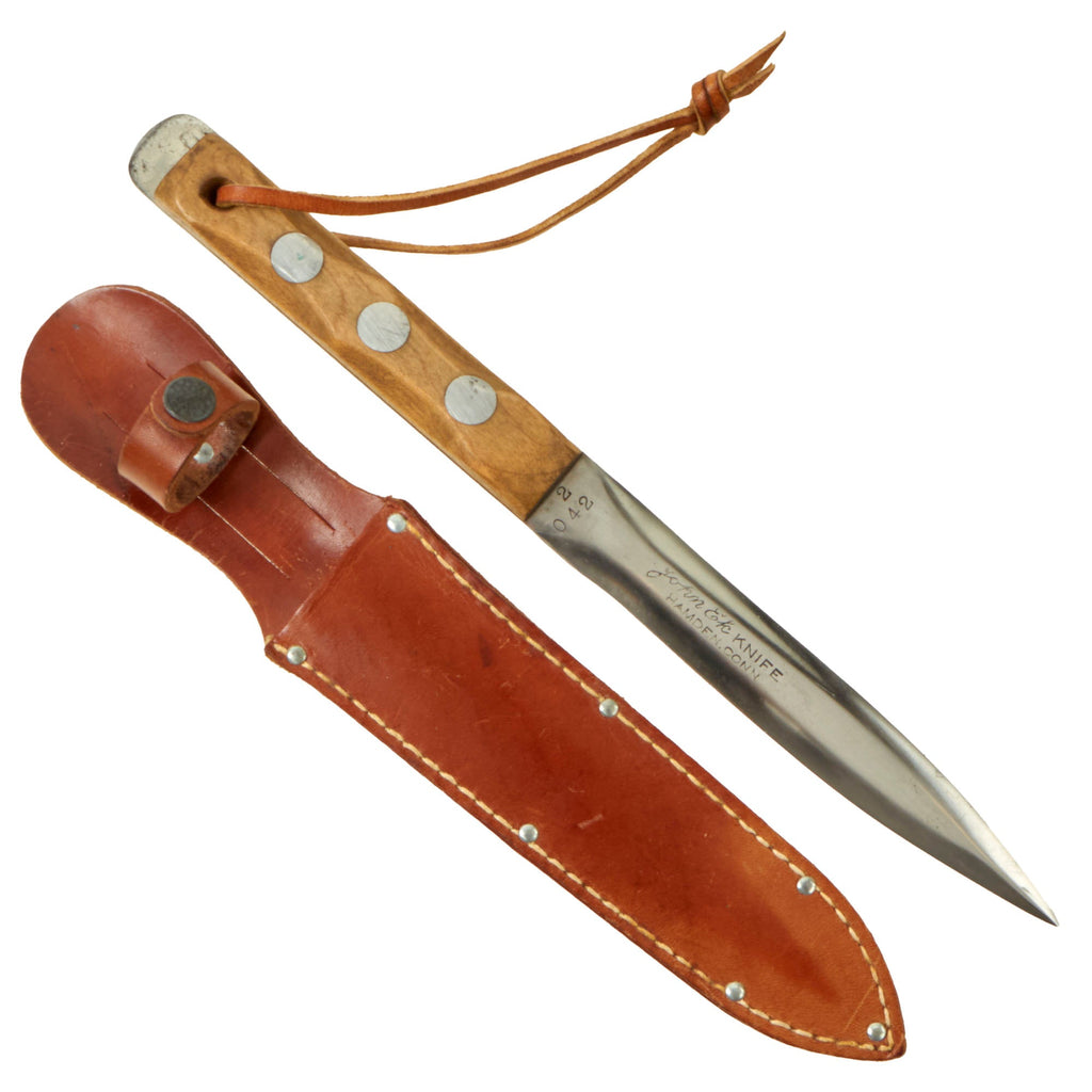 Original U.S. WWII EK Model 2 Fighting Knife With Correct Scabbard by John Ek of Hamden Connecticut - Excellent Condition Original Items