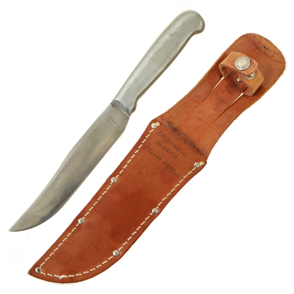 Original U.S. WWII F.J. Richtig Aluminum Carver / Hunter Fighting Knife with Location & Date Marked Belt Sheath Original Items