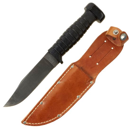 Original U.S. WWII Navy USN Mark 1 Fighting Knife by COLONIAL with Leather Scabbard Original Items