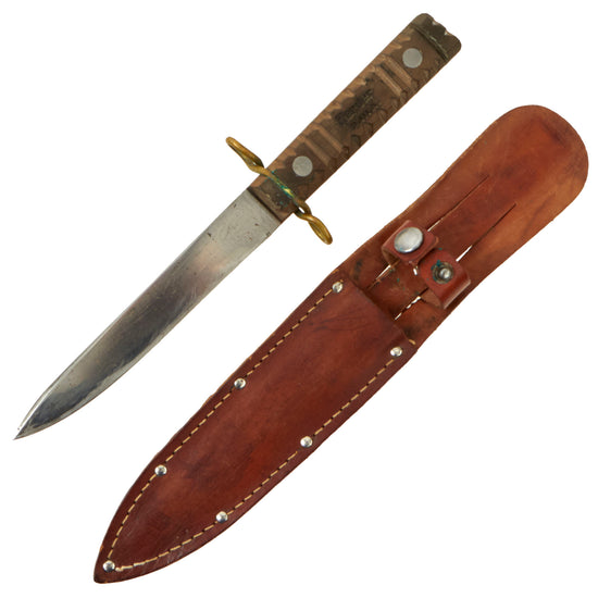 Original U.S. WWII Herder Commando Fighting Knife with Two Rivet Handle and Belt Sheath Original Items