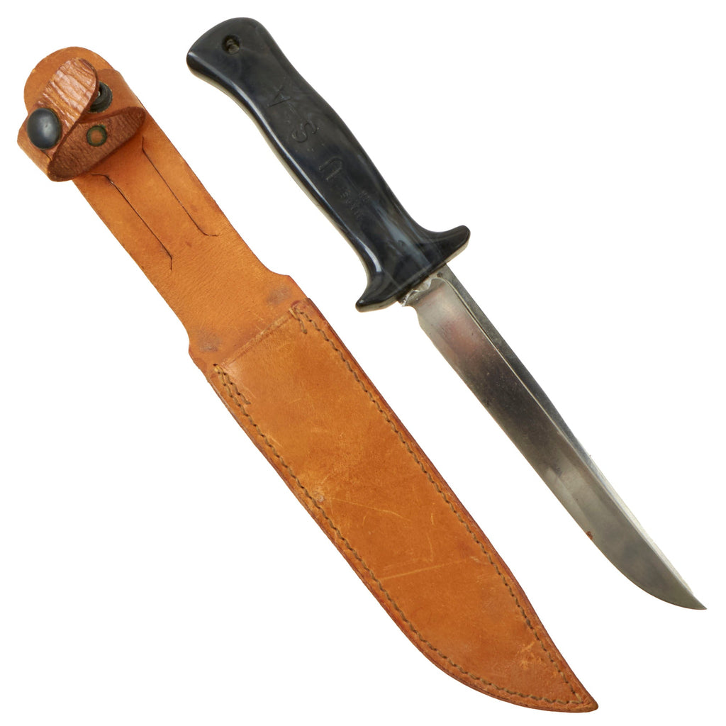 Original U.S. WWII Cut Down M1913 “Patton” Saber Fighting Knife by the Anderson Knife Company of Glendale, California with Leather Sheath Original Items