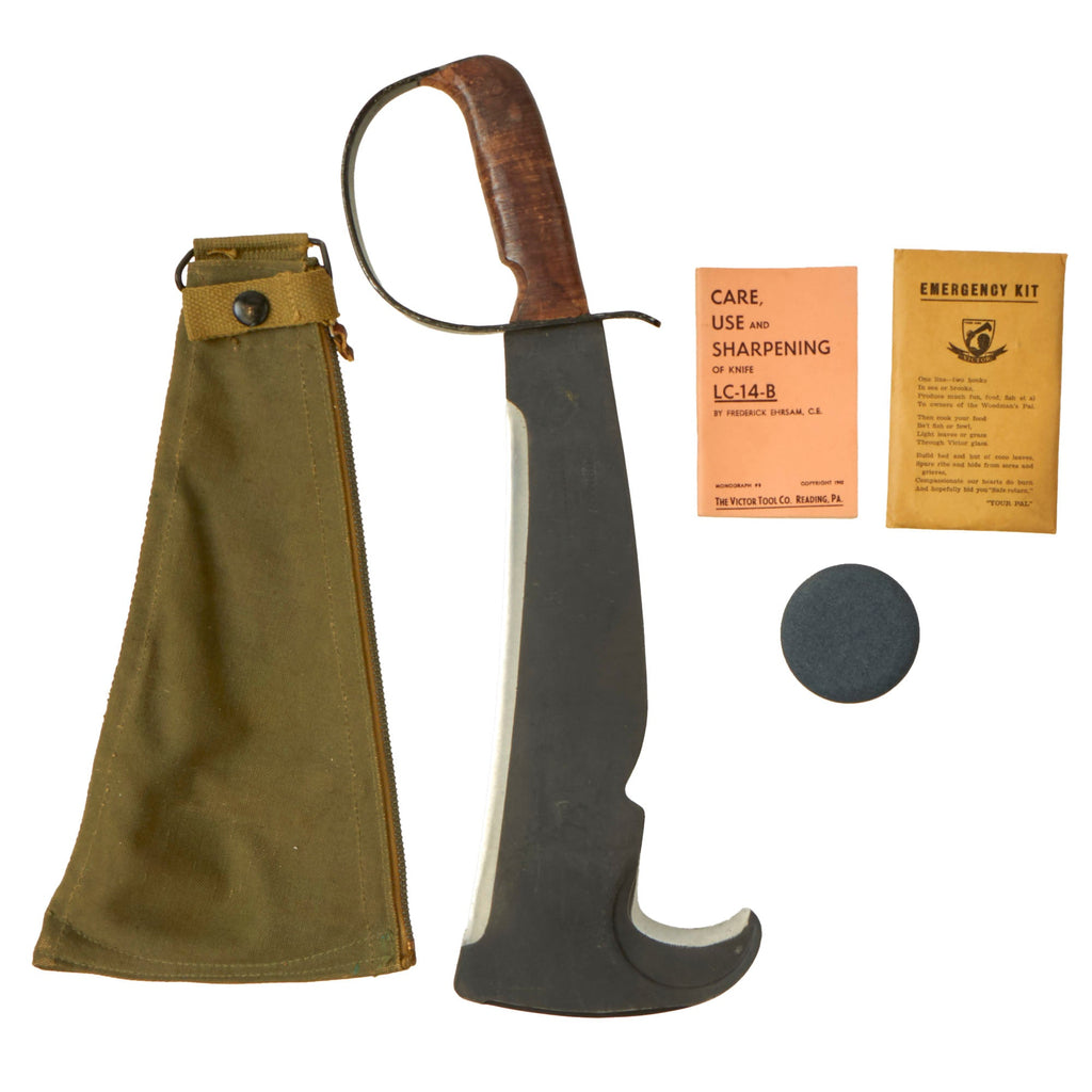 Original U.S. WWII LC-14-B Woodman Pal Survival Axe by Victor Tool Company with Belt Scabbard, Booklet, Emergency Kit and Original Whetstone Original Items